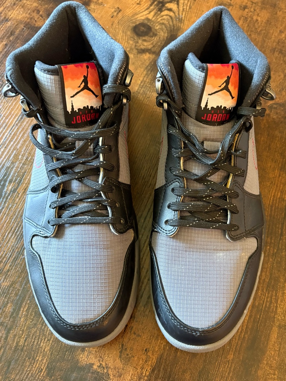 Jordan Men’s Black and Gray High-Top Sneakers with Sunset Logo